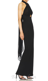 MERRY BLACK SHEER MESH UPPER PONTE LOWER MAXI DRESS