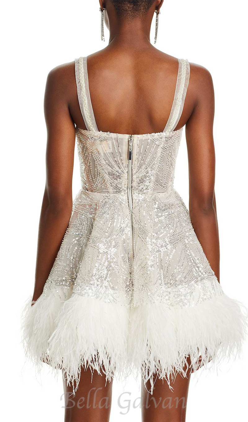 STACEY WHITE BEADED BUSTIER MINI DRESS