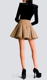 Asina Gold Buttoned Mini Skirt in Khaki