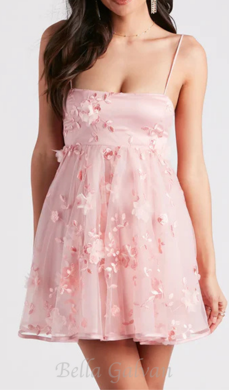 Eden Flower Babydoll mini Dress in blush