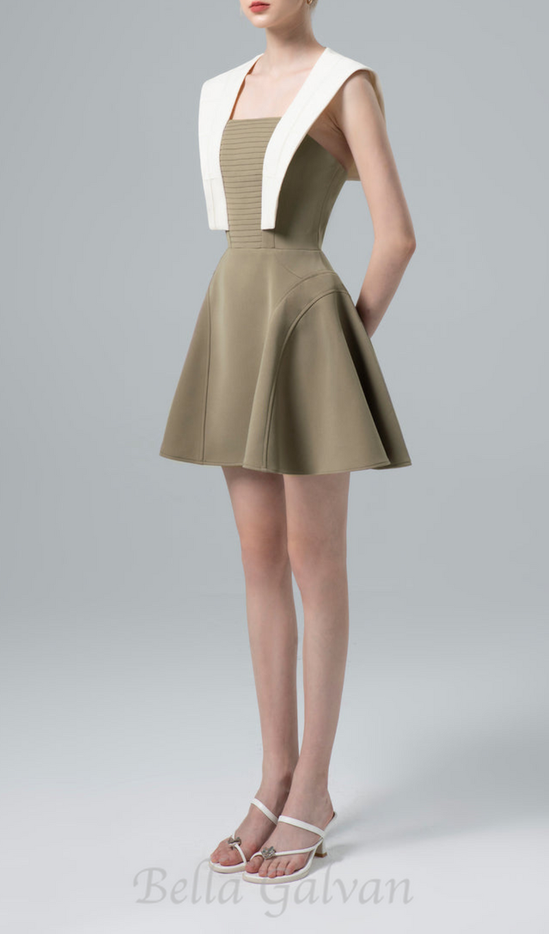 TWO-TONE MINI DRESS IN OLIVE