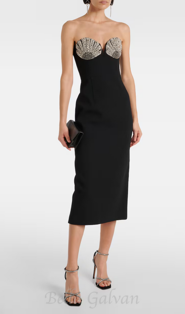 Cordelia Diamond-Embellished Midi Dress in black