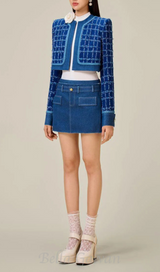 Cathy patchwork Tweed Jacket in blue