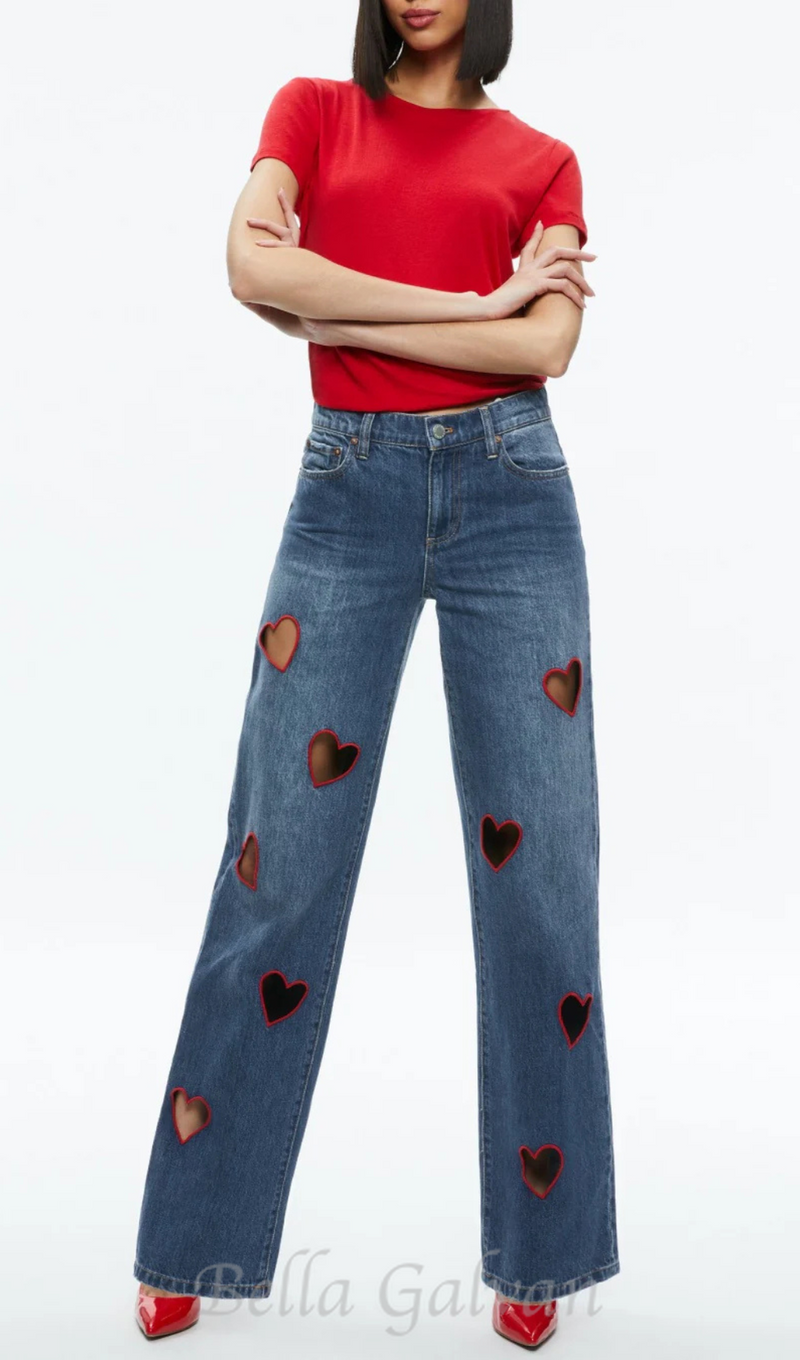 Elowen Heart Embroidered Cutout Jeans