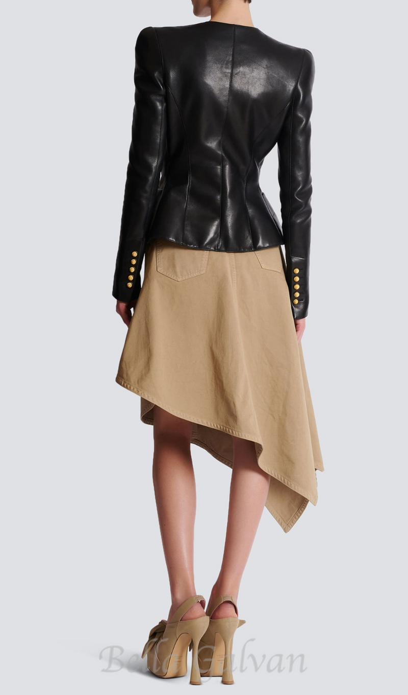 Lambskin leather peplum jacket