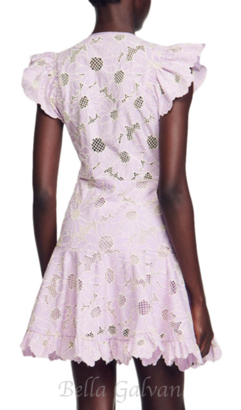 DANIE FLORAL LACE MINI DRESS IN PALE PURPLE