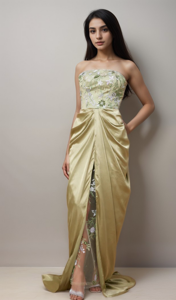 Flavia floral-embroidered panelled maxi dress