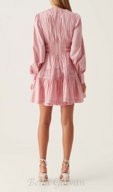 VALERIE FALLINGWATER RUCHED MINI DRESS IN PINK