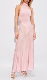 WINNI PINK TURTLENECK SLEEVELESS BACKLESS MAXI DRESS