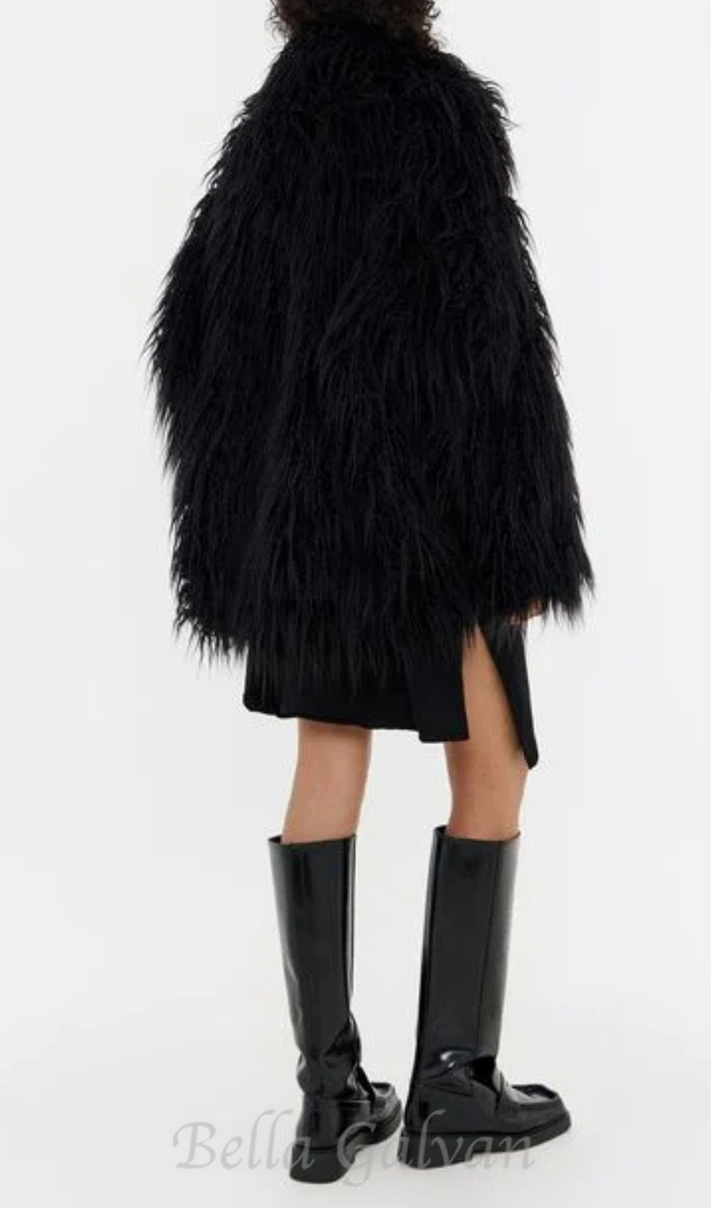 Short black fur coat