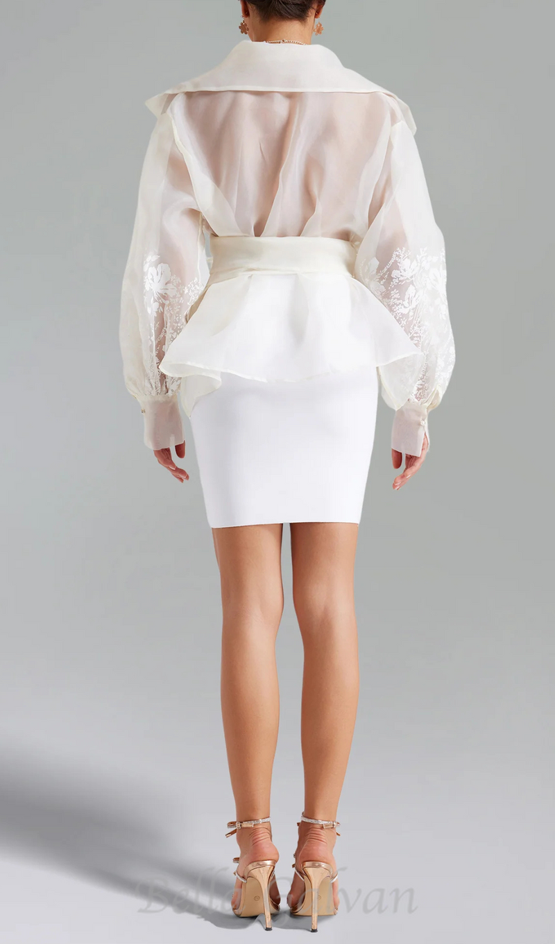 lantern sleeve embroidery shirt jacket in white