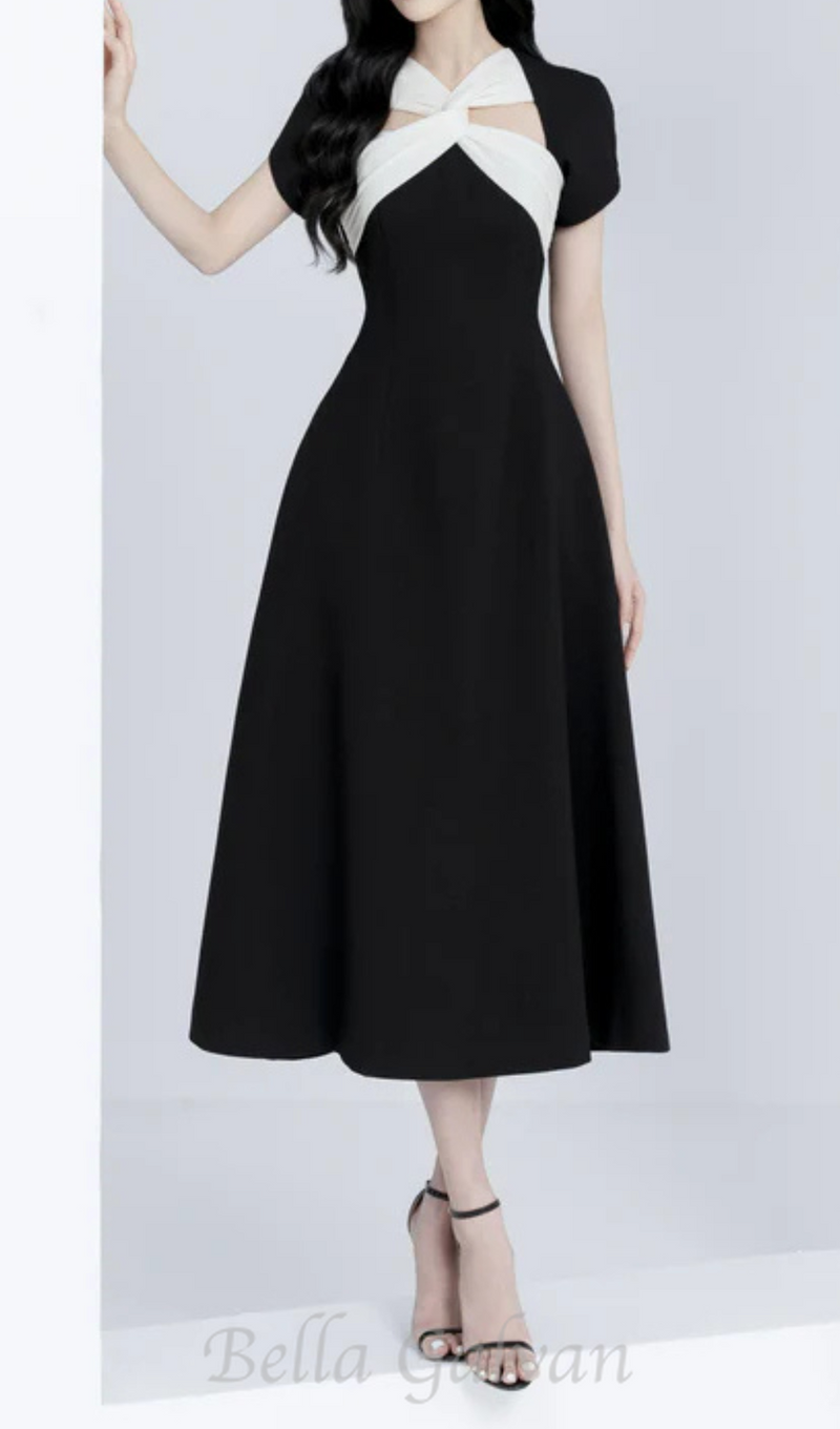 Andrea cut out a-line midi dress in black