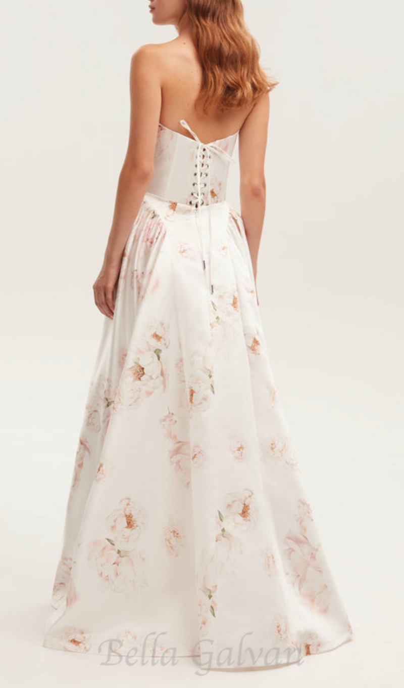 LETITIA PINK  PEONY STRAPLESS MAXI DRESS