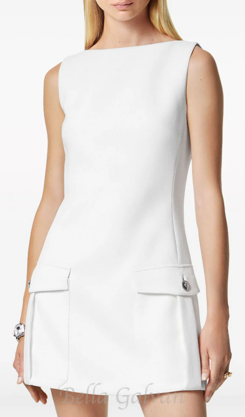 Stretch Crepe Strapless Mini dress in white