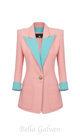 1-button double crepe two-tone jacket