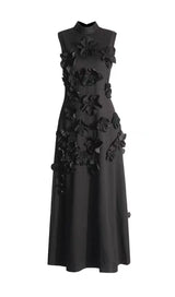 ANNONA BLACK FLOWER EMBELLISHED MAXI DRESS