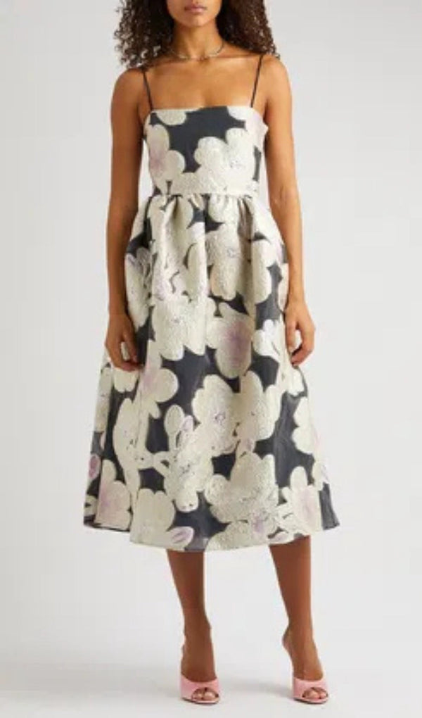 ANNY FLORAL-JACQUARD MIDI DRESS