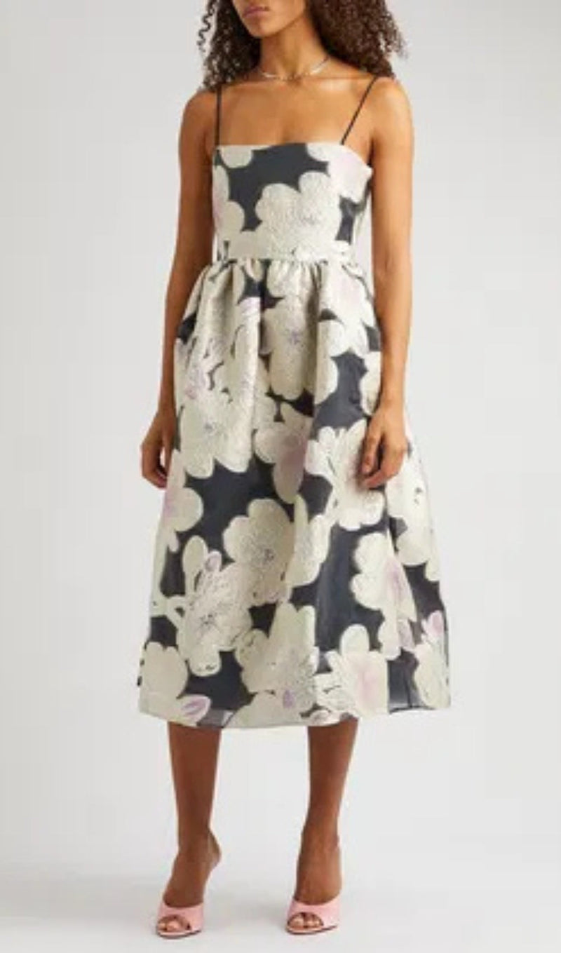 ANNY FLORAL-JACQUARD MIDI DRESS