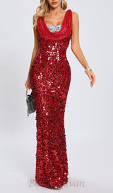 sleeveless sequin maxi dress in red