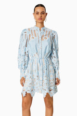 Jetsetter hollow long sleeve Mini Dress In Blue