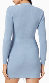 CAROLINE KNIT METAL BOTTOM MINI DRESS IN BLUE