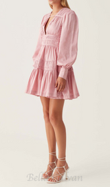 VALERIE FALLINGWATER RUCHED MINI DRESS IN PINK