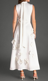 ANNONA WHITE FLOWER EMBELLISHED MAXI DRESS