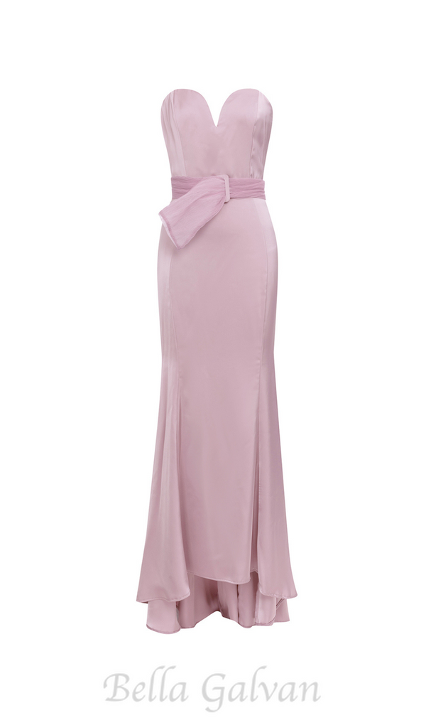 YETTA DUSTY PINK OFF-SHOULDER SLEEVELESS RUCHED GOWNS