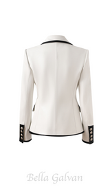 Pu Leather Rhinestone Bottom Blazer in white