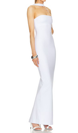 CUTOUT HALTER BACKLESS DRESS IN WHITE