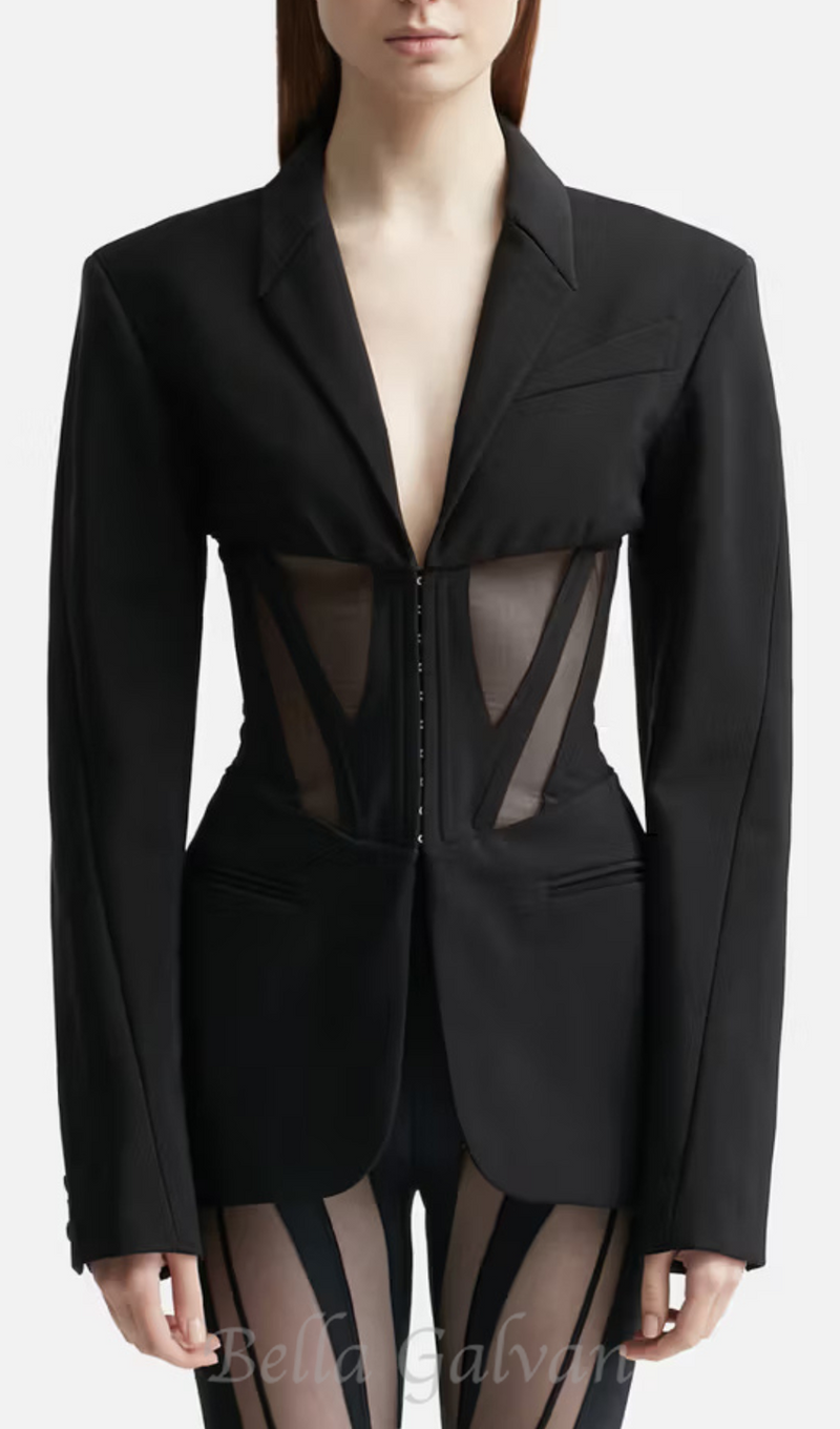 v-neck Corset Jacket in black