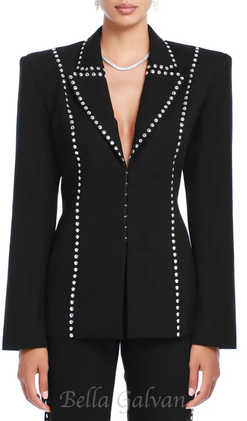 DEBORAH BLACK SCARF-DETAILED WOOL CREPE BLAZER SET