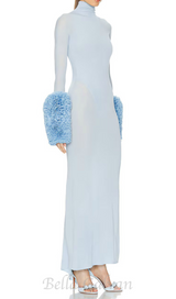 MICHELLE RUFFLED TURTLENECK MAXI DRESS IN PALE BLUE