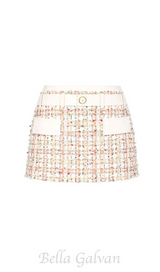 Carlin patchwork Tweed mini skirt in pink