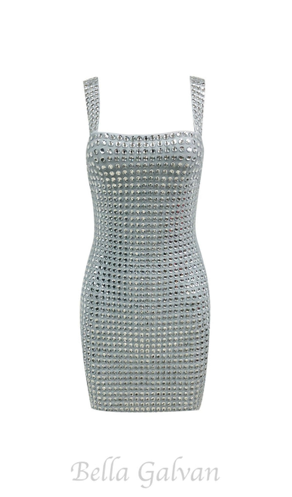 DIAMOND EMBELLISHED MINI DRESS IN GREY