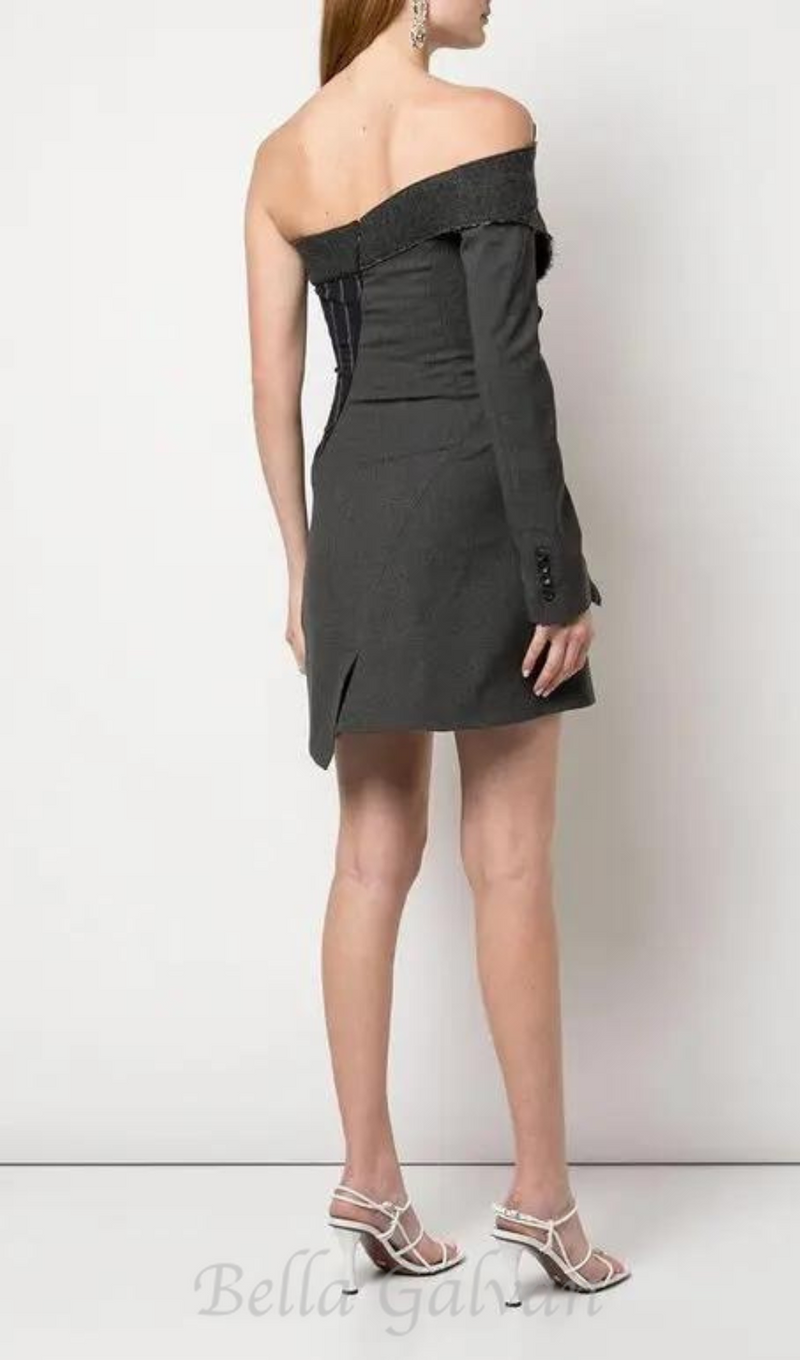 GRACE DECONSTRUCTED PINSTRIPED WOOL-BLEND MINI DRESS IN BLACK