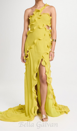 TABITHA YELLOW ONE-SHOULDER ASYMMETRIC CUTOUT GOWN