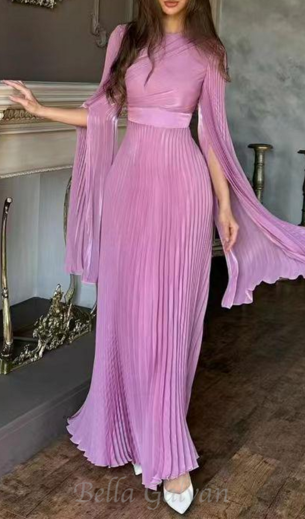 MANDY SLIT SLEEVE RUCHED MAXI DRESS IN ROSE PINK