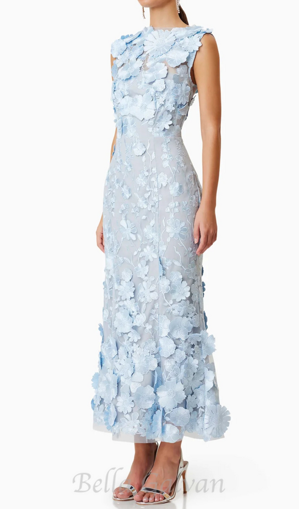 Selene Cocktail Midi Dress in Blue