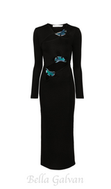 SALLY BLACK LONG SLEEVE CUT-OUT RIBBED MAXI DRESS