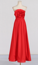 OFF-SHOULDER 3D FLOWER CHIFFON MAXI DRESS IN RED