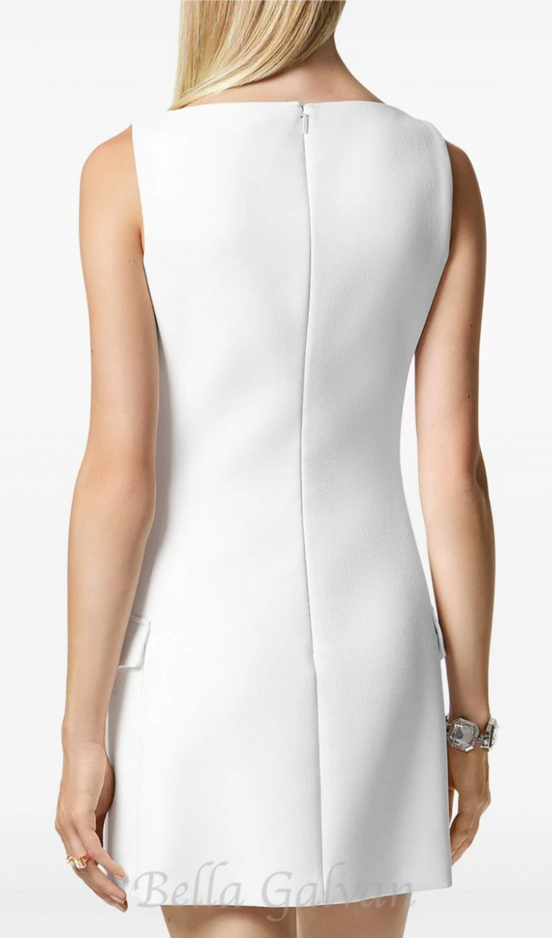 Stretch Crepe Strapless Mini dress in white