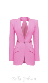 SLASHED SINGLE-BREASTED JACKET SUIT IN PINK