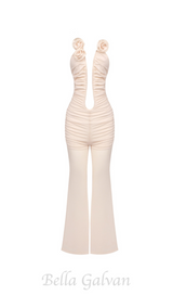 XANTHE APRICOT 3D FLOWER RUCHED MESH JUMPSUIT