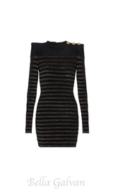 CARLIN JERSEY STRIPE LONG SLEEVE MINI DRESS IN BLACK