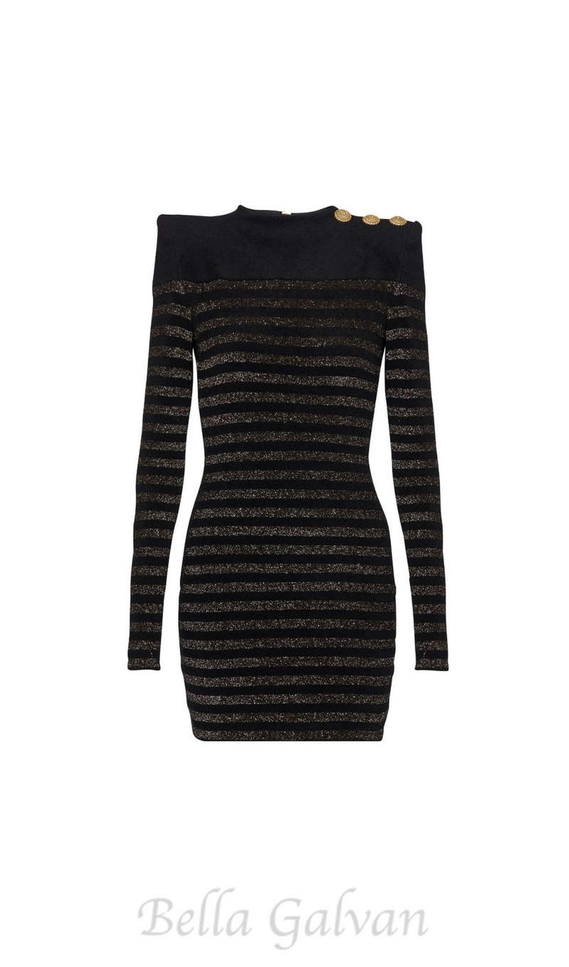 CARLIN JERSEY STRIPE LONG SLEEVE MINI DRESS IN BLACK