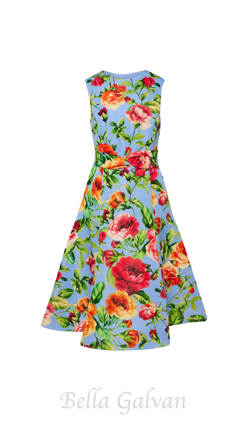 EDITH MULTICOLOR FLORAL CREPE MIDI DRESS