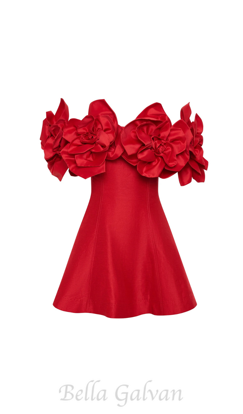 Etta flower strapless mini dress in red