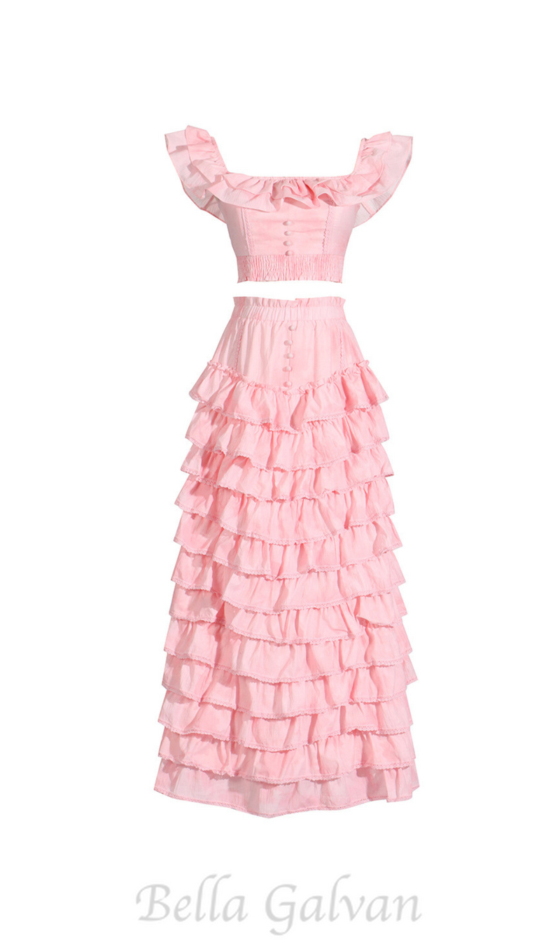 CATHY MULTI-LAYER RUFFLE MAXI DRESS SUIT IN PINK