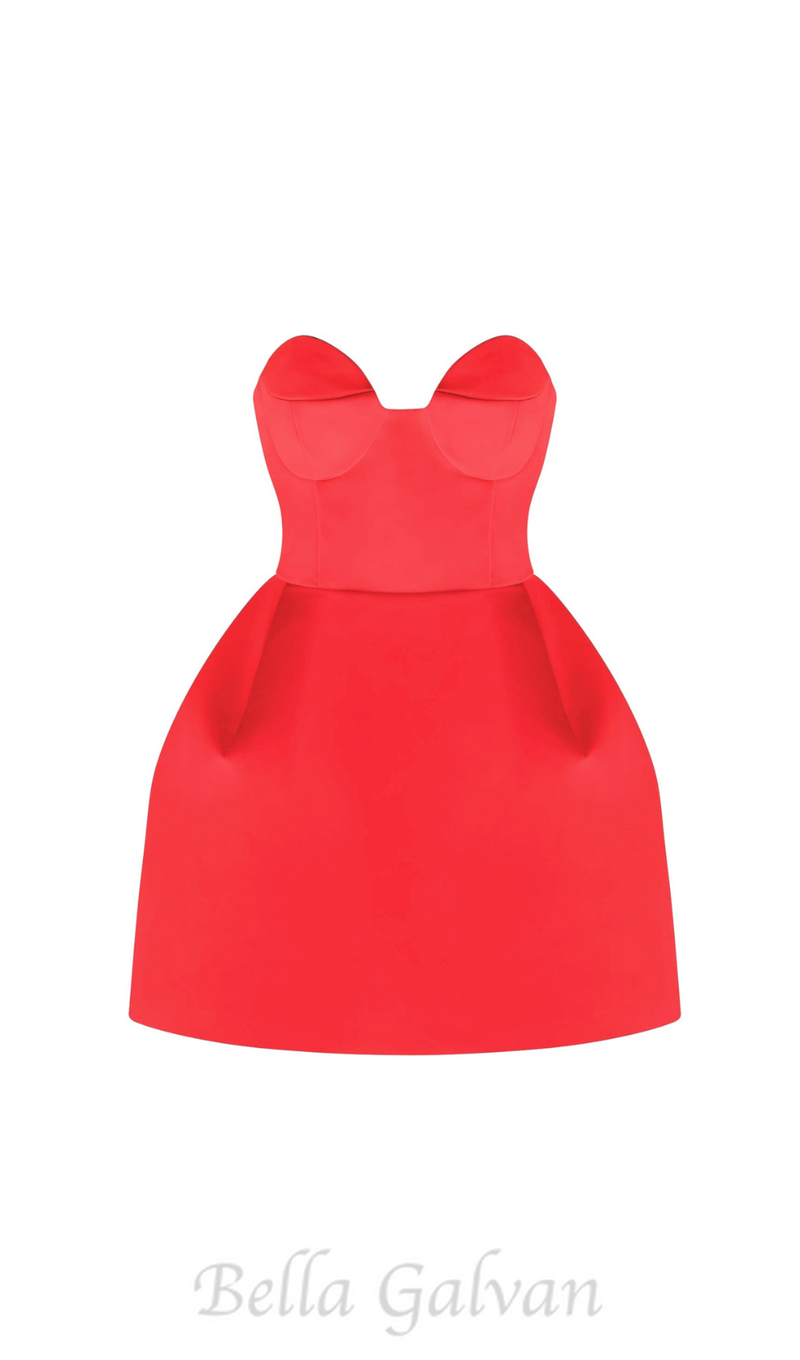 STRAPLESS BUSTIER MINI DRESS IN RED